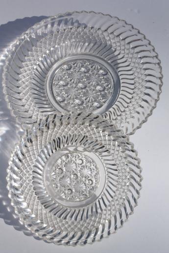 Jersey swirl pattern pressed glass, antique vintage glass salad plates & bread plates