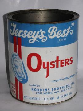 Jersey's Best Oysters, big old oyster tin can, vintage advertising