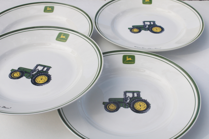 John Deere ceramic dinnerware set of four unused dinner plates, vintage Gibson china