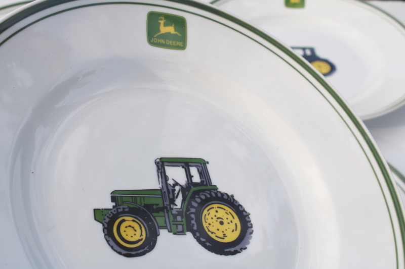John Deere ceramic dinnerware set of four unused dinner plates, vintage Gibson china