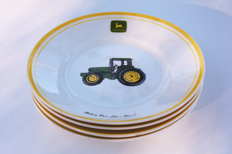 John Deere ceramic dinnerware set of four unused salad plates, vintage Gibson china