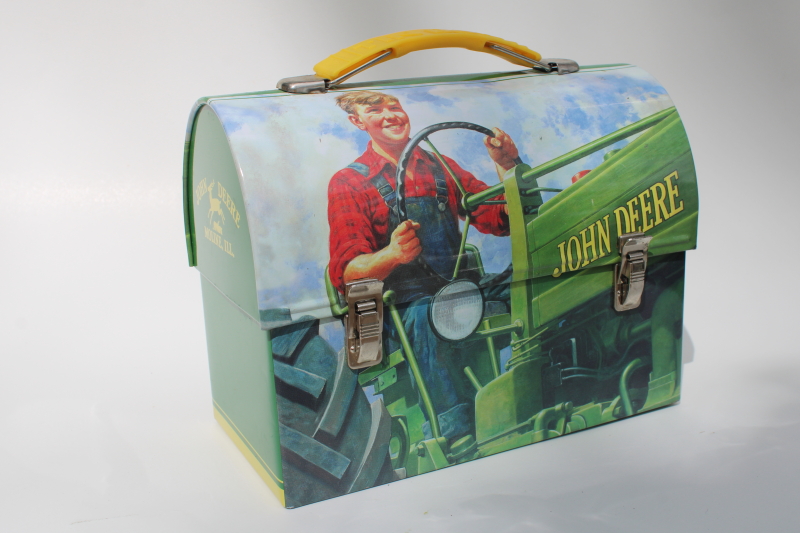 John Deere collectible metal lunch pail, old fashioned lunchbox
