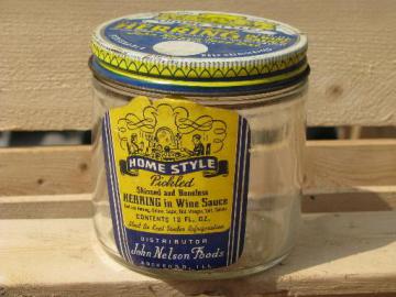 John Nelson - Rockford old advertising lid, vintage glass herring jar