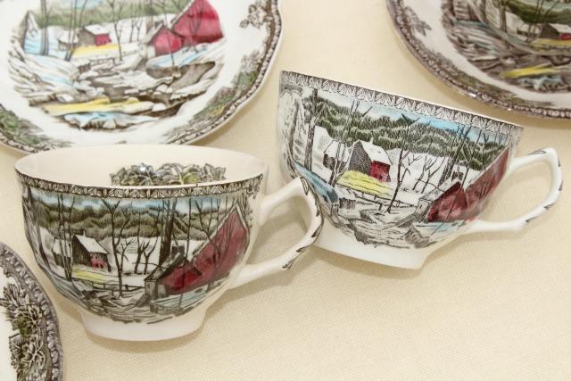 Johnson Bros Friendly Village 12 cup & saucer sets, vintage china teacups & saucers
