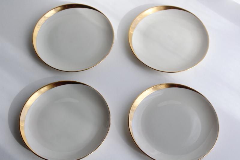 Jubilee Pickard china vintage bread & butter plates, asymmetrical gold arc on ivory cream