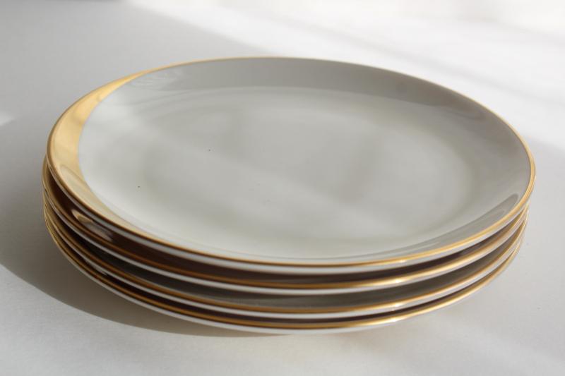 Jubilee Pickard china vintage bread & butter plates, asymmetrical gold arc on ivory cream