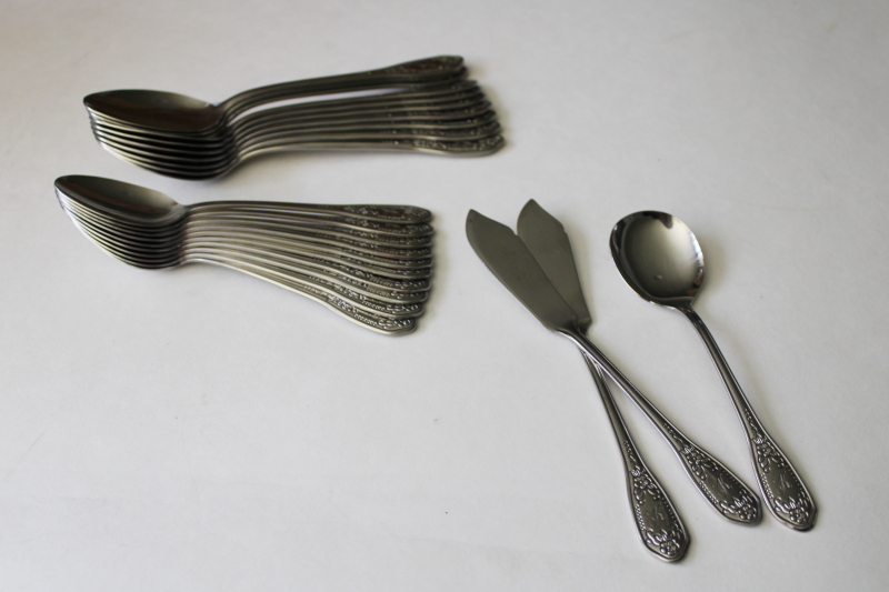 K monogram vintage flatware, ornate handle tea spoons Customcraft stainless Japan