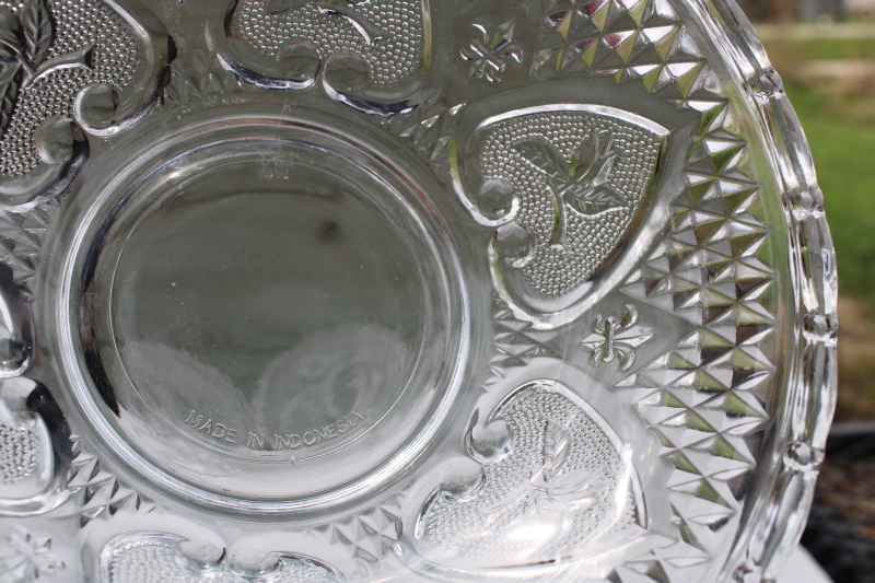 KIG crystal clear glass bowls set of 6, hearts roses vintage style pressed glass