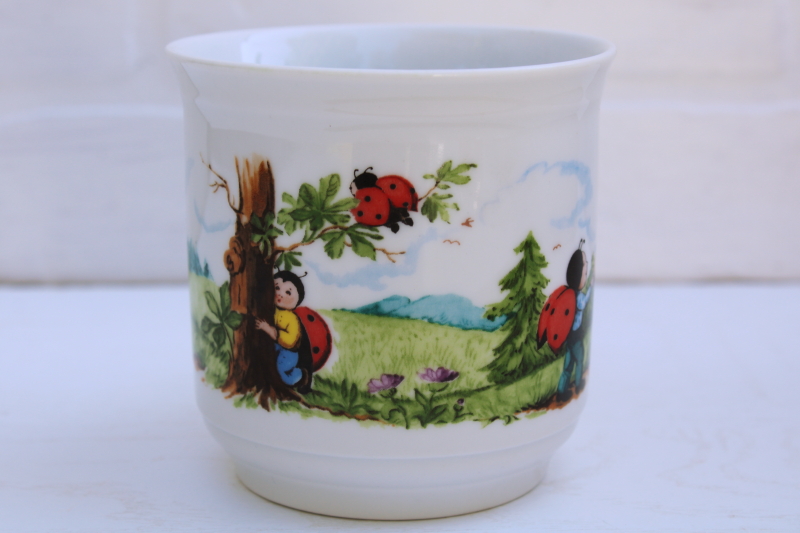 Kafer Munich souvenir cup, restaurant ware china mug w/ fairy tale ladybug children