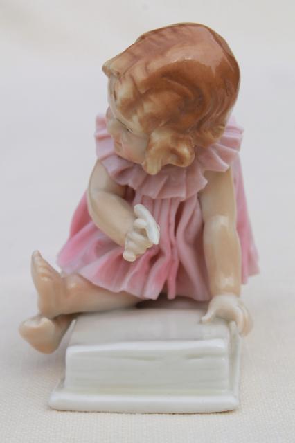 Karl Ens Germany vintage china piano baby, early 1900s antique figurine little girl
