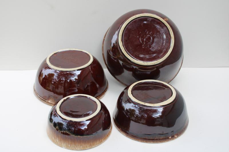 Kathy Kale brown drip glaze McCoy pottery stack of nesting mixing / serving bowls