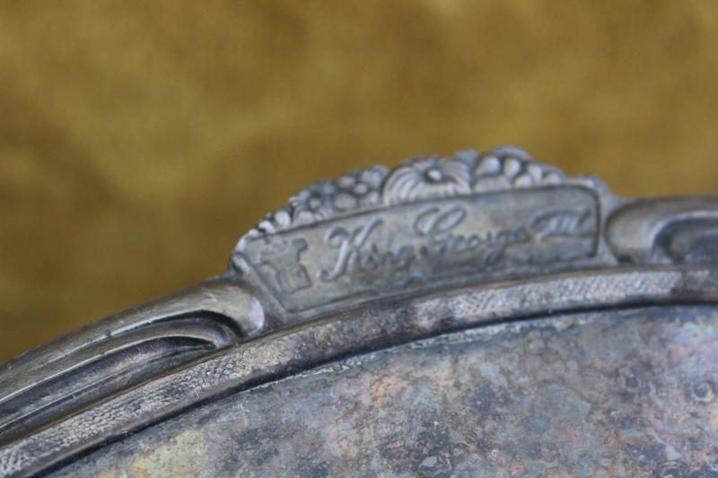 King George III ornate vintage silverplate salver or round tray International Silver