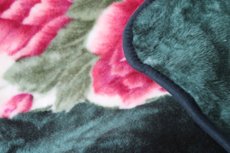 Korean mink soft heavy plush blanket queen size, vintage roses print pink green