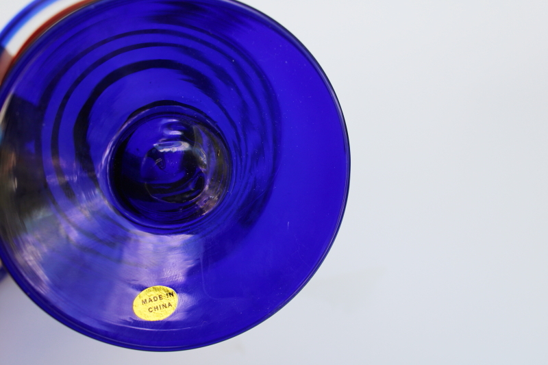 Kosta Boda drinking glasses red swirl w/ cobalt blue made for Royal Caribbean