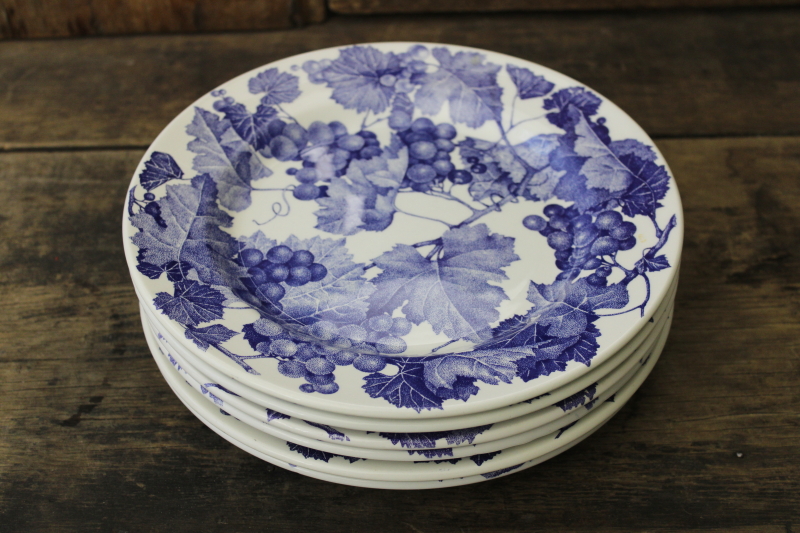 La Primula Italian ceramic dinner plates grapes pattern vintage blue  white dishes