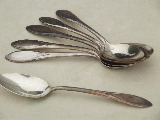 Lady Hamilton silver plate spoons, 6 silverplate flatware teaspoons