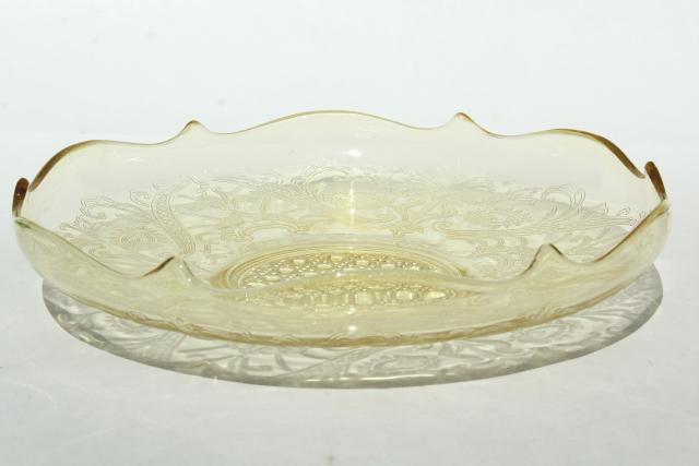 Lancaster Landrum pattern 1930s vintage amber yellow depression glass, large round bowl