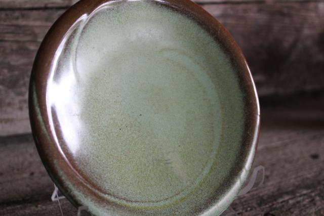 Lazy Bones Frankoma pottery prairie green / brown small plates or saucers