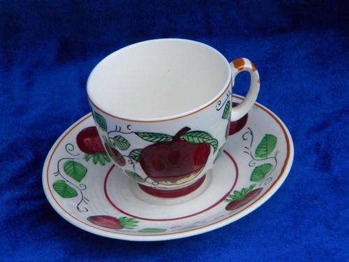 Lefton china vintage hand-painted fruit cups & saucers, rustic Italian style
