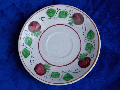 Lefton china vintage hand-painted fruit cups & saucers, rustic Italian style