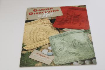 Leisure Arts needlework booklet, cotton dishcloths to knit, knitted garden theme designs
