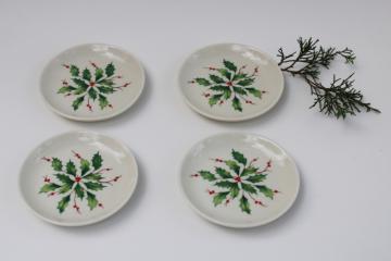 Lenox Holiday holly pattern china coasters, ashtrays or butter pat plates set