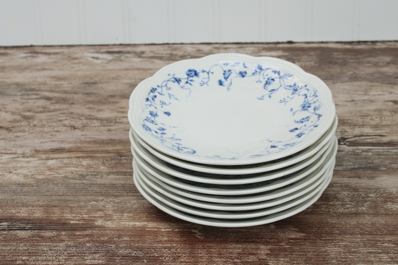 Lenox Les Saisons vintage French country blue white china floral toile print bread butter plates set of 8