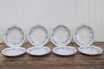 Lenox Les Saisons vintage French country blue white china floral toile print bread butter plates set of 8