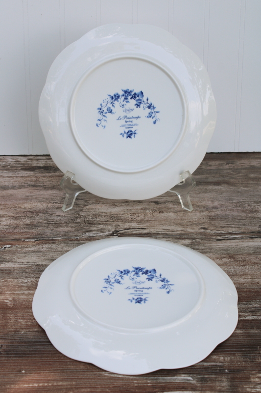 Lenox Les Saisons vintage French country blue white china toile print accent plates Spring scene