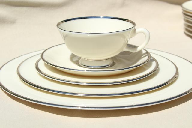 Lenox Montclair silver platinum trim ivory china, vintage dinnerware set for 8