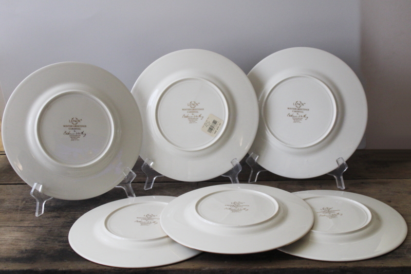 Lenox USA Winter Greetings cardinal pattern china salad plates set of 6