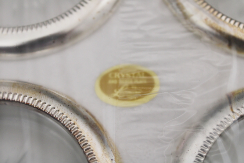 Leonard Italy silver plate rim glass coasters, sealed original box vintage 1980