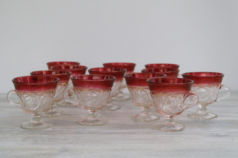 Lexington coinspot pattern ruby band glass punch bowl footed cups, vintage Indiana glass