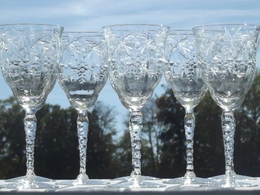 Libbey / Rock Sharpe water glasses, vintage stemware goblets set for 8 