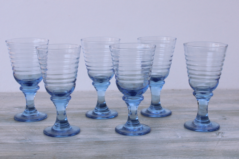 Libbey Sirrus modern big wine glasses or water goblets, pale ice blue glass