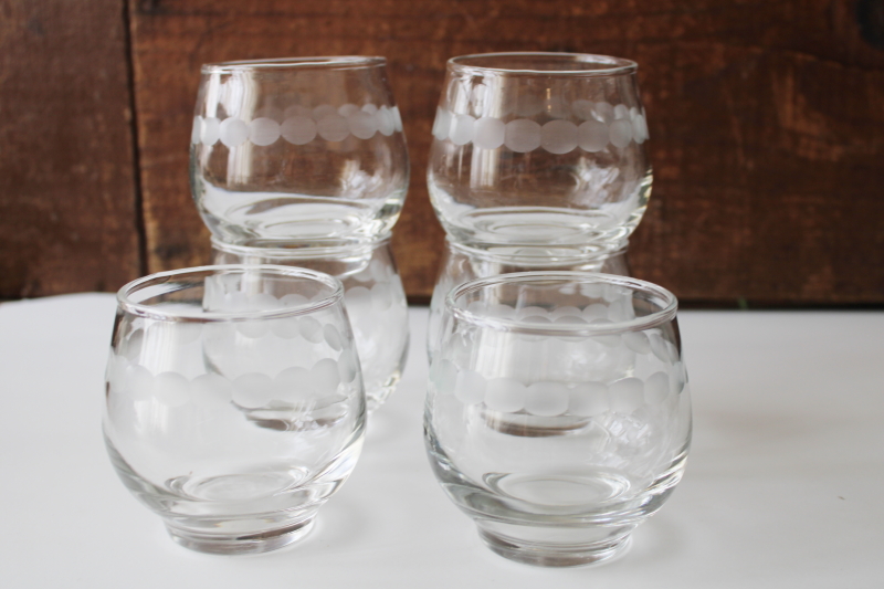 Libbey tempo roly poly glasses crystal clear double old fashioned w/ mod dots etch