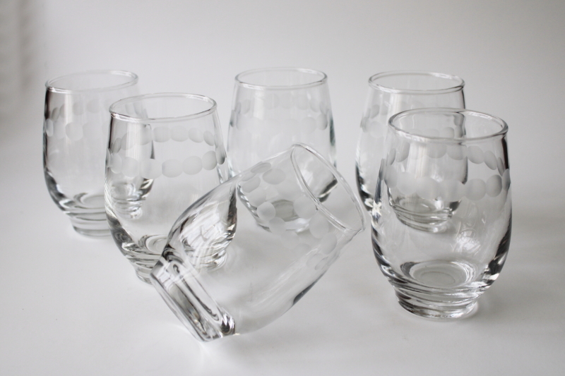 Libbey tempo roly poly glasses crystal clear old fashioneds w/ mod dots etch