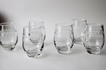 Libbey tempo roly poly glasses crystal clear old fashioneds w/ mod dots etch