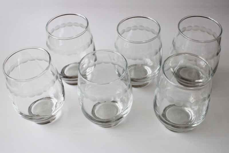 Libbey tempo roly poly glasses crystal clear tumblers w/ mod dots etch