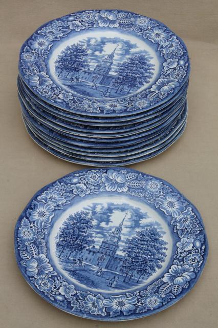 Liberty Blue Staffordshire Vintage China Dinner Plates Set Of 12 Liberty Blue Staffordshire Vintage China Dinner Plates Set Of 12 Independence Hall