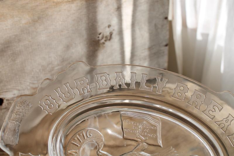 Liberty and Freedom bicentennial vintage pressed glass daily bread plate w/ eagle