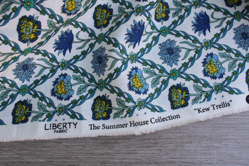 Liberty of London cotton fabric Summer House Kew Trellis floral print blue  green
