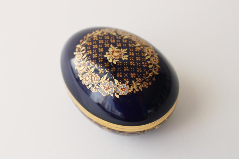 Limoges France vintage china trinket box, Easter egg w/ gold painted floral