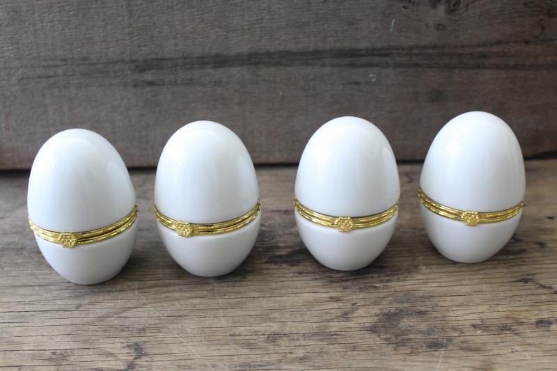Limoges style porcelain boxes, large eggs plain white china to paint or decorate
