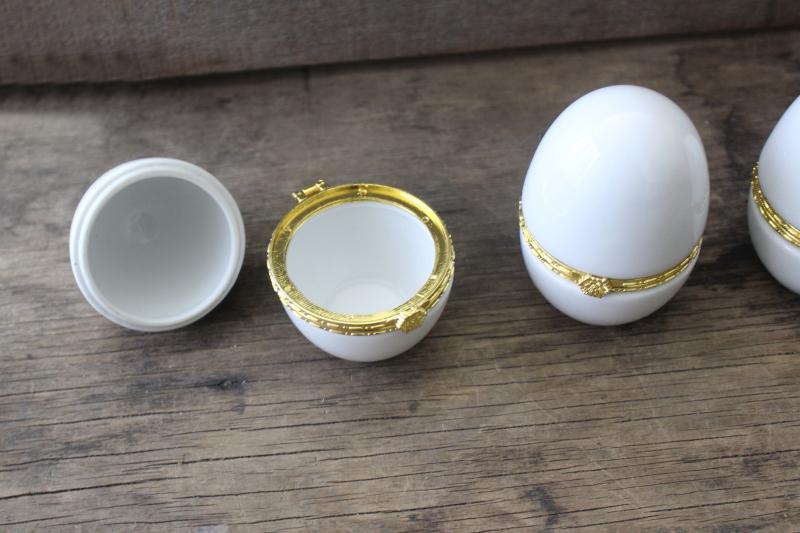 Limoges style porcelain boxes, large eggs plain white china to paint or decorate