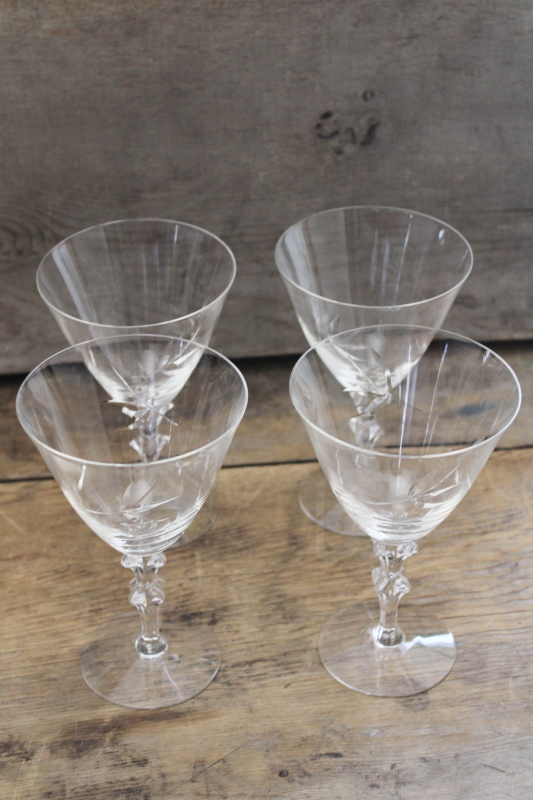 Linda pattern cut glass wine glasses, Tiffin crystal stemware vintage 1960s 70s