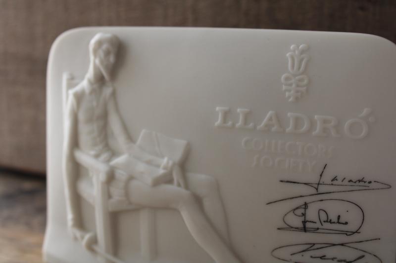 Lladro Collectors Society vintage china sign for display, white porcelain plaque