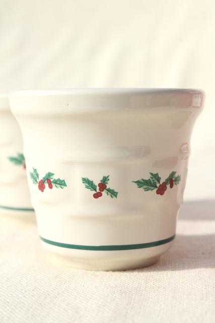 Longaberger Holly Christmas Traditions stoneware pottery votive candle holders set