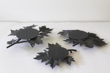 Longaberger black iron trivets, metal candle stands or basket holders, maple leaf autumn leaves