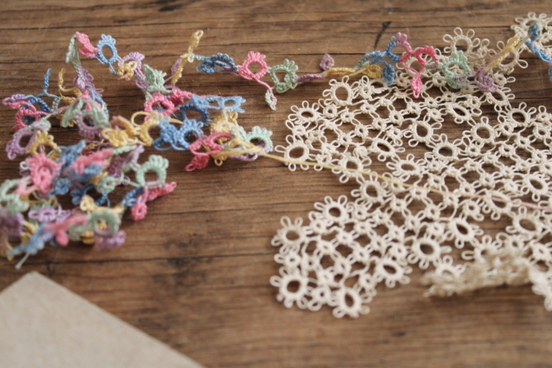 Lot of vintage tatting shuttles  tatted lace edging, handmade lace